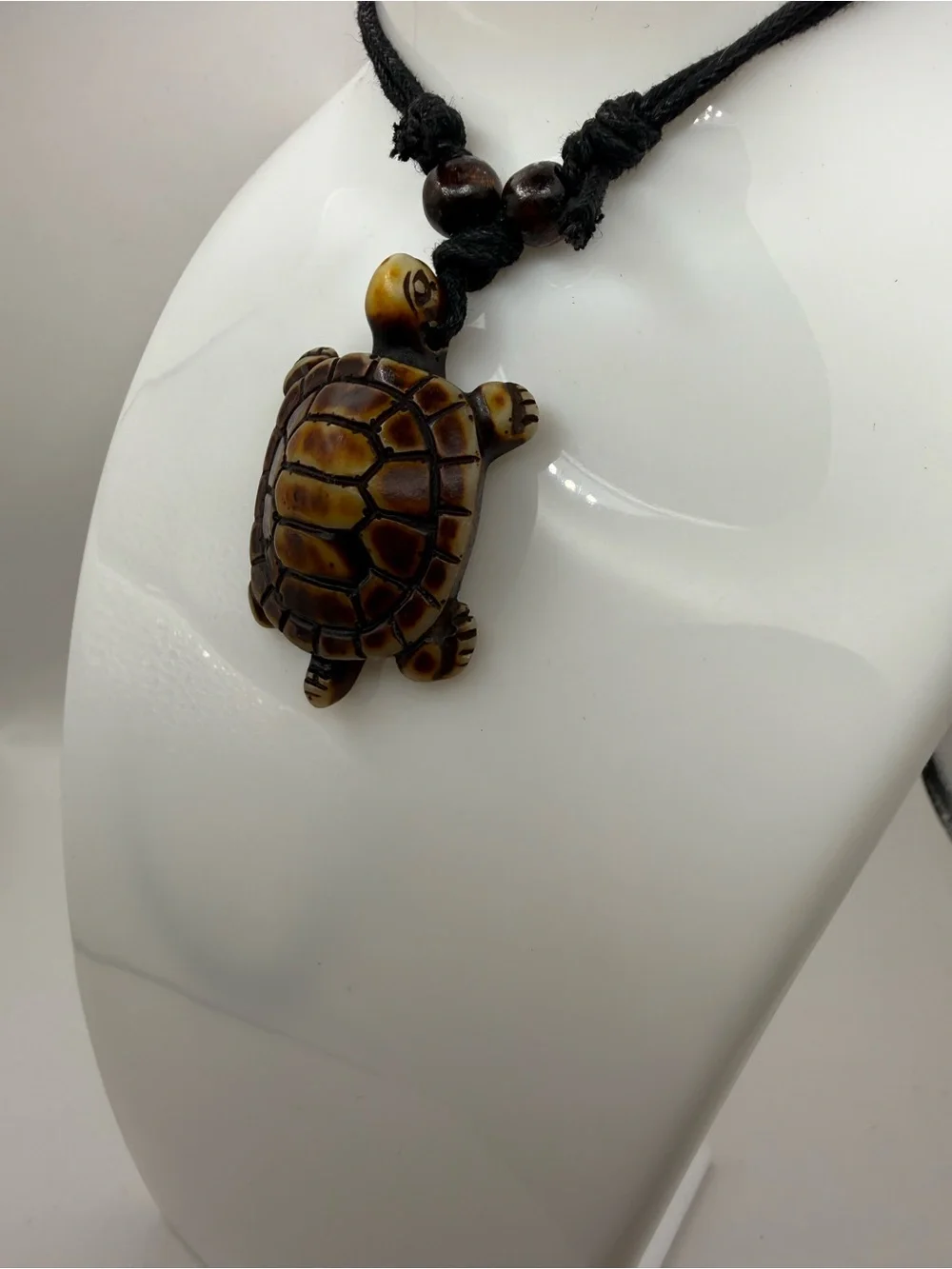 Brown Epoxy Resin Wood Turtle Pendant Necklace with Black Cord